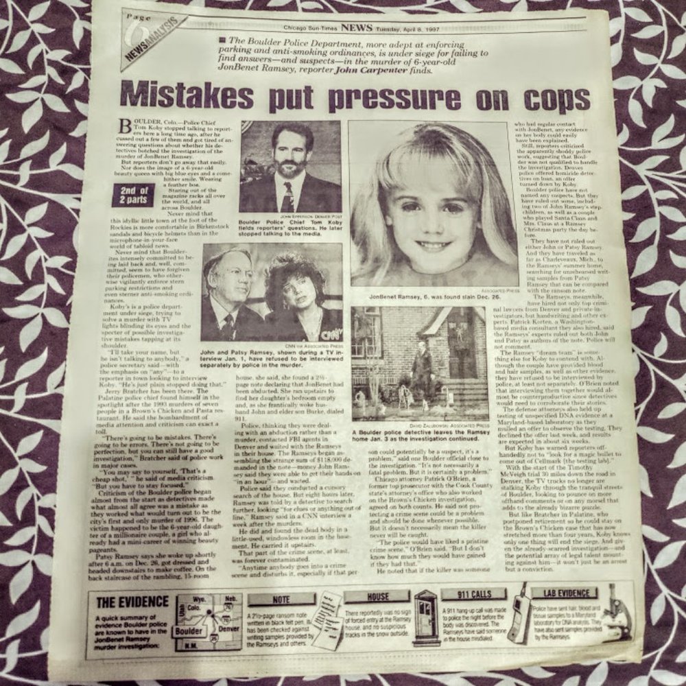 Chicago Sun Times JonBenet Ramsey Tuesday April 8, 1997